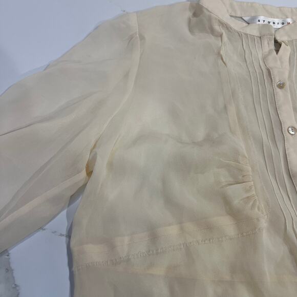 Studio M by Max Studio 100% silk chiffon sheer tie wrist blouse ivory large - Picture 7 of 9